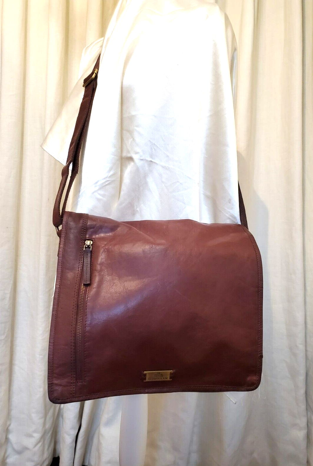 Vintage ROWALLAN Handmade Fine LEATHER Tan Satchel Messenger Laptop Bag