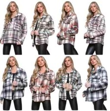 Ladies Check Fleece Oversized Tunic Shacket Women Casual Winter Jacket Shirt Top