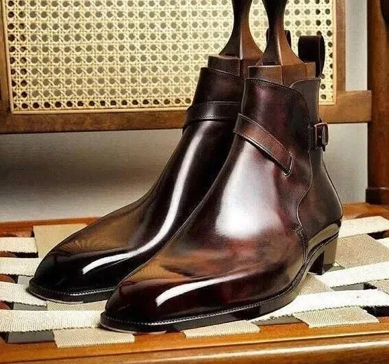 Handmade Men Shoes Real Leather Brown Formal Jodhpur Ankle Dress Boots For Men