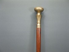 Vintage Antique Brass Knob head handle brown wooden cane 37"walking stick shaft