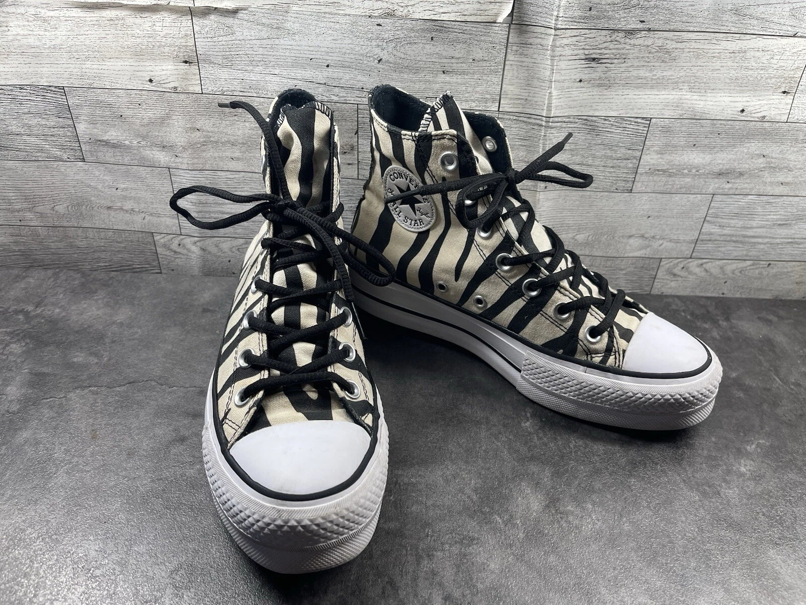 Converse All Star Ctas Sneakers Donna 7M Scarpe Beige Zebra Strisce Alte