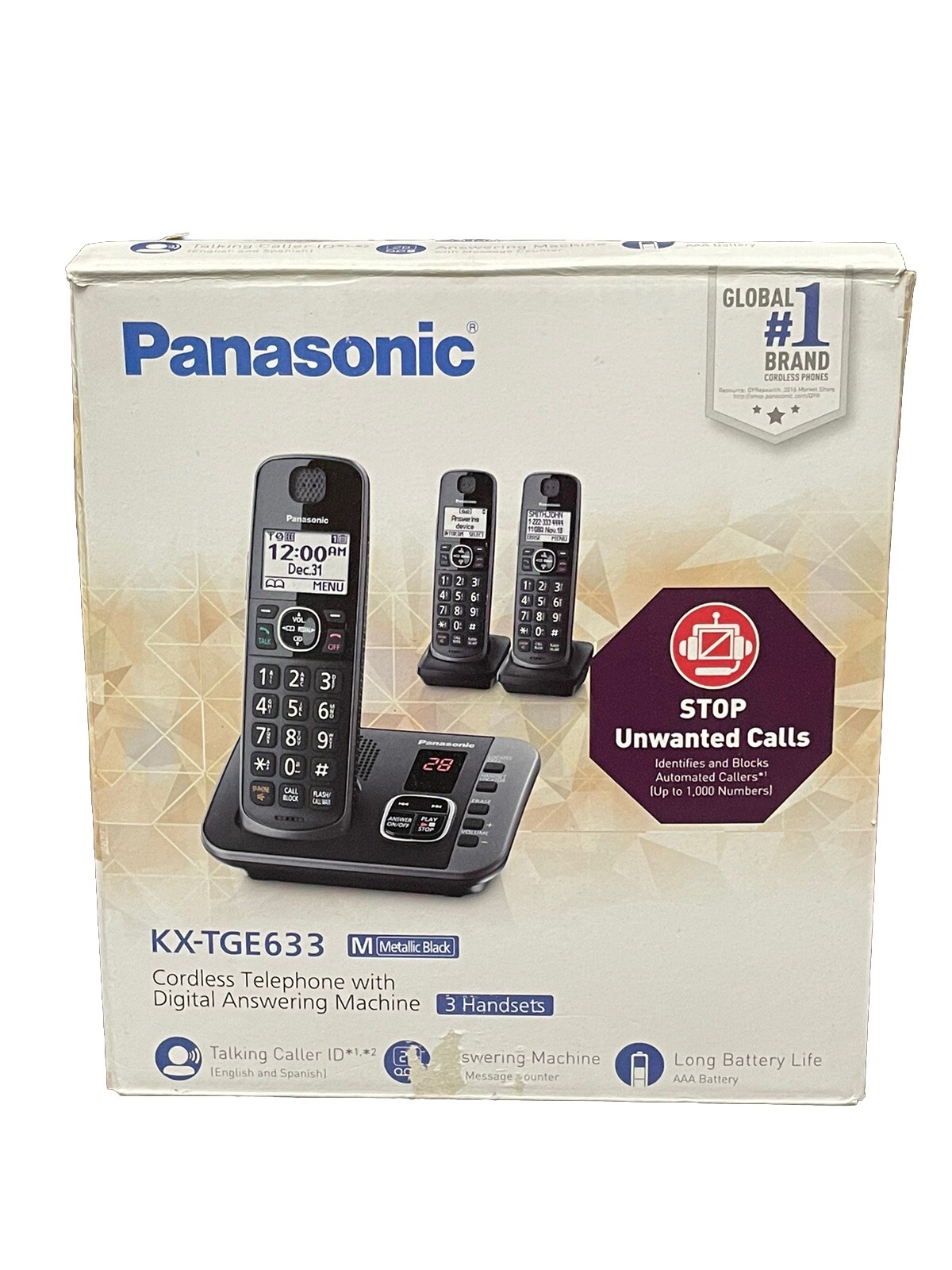 2 Panasonic KX-TGE633 DECT 6.0 Expandable Cordless Phone with Digital Answering