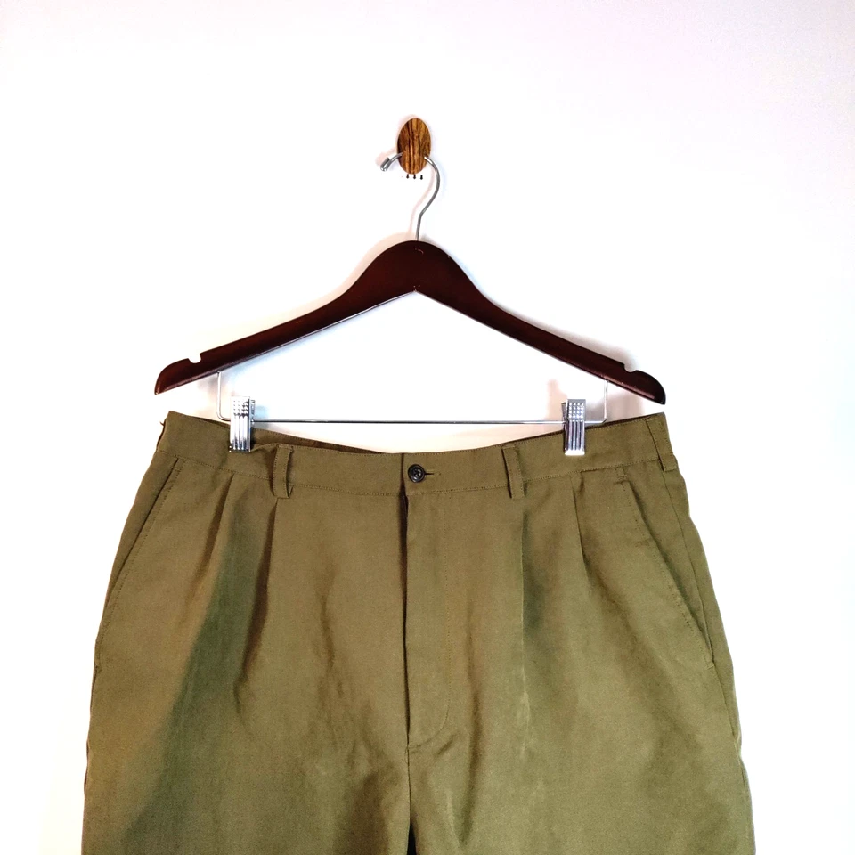 Andrew Fezza Hombres 38 Oliva Tejido Plisado Negocios Golf Informales Pantalones Cortos Viaje Playa Foto 2 de 4