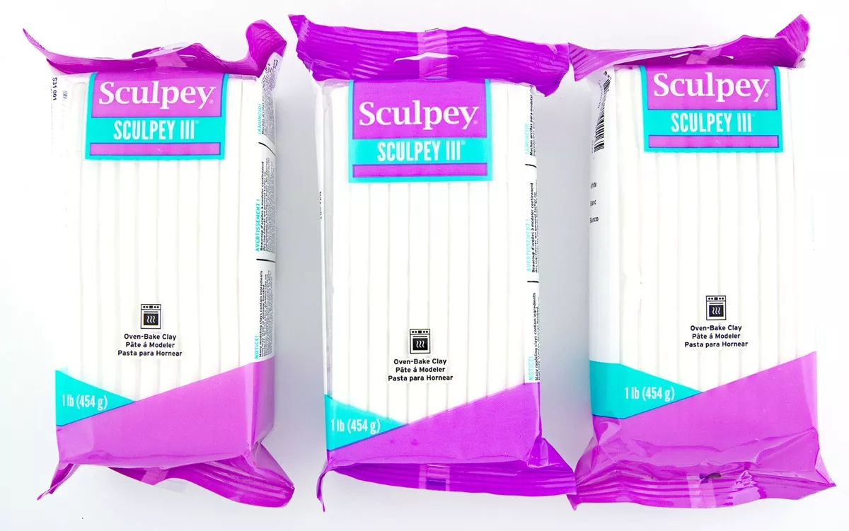 Sculpey III Polymer Clay 3 lbs Lot of Three 1 lb White Blocks Oven