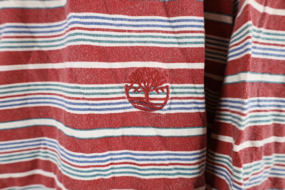 Camiseta Henley a Rayas Calce Suelto Desteñido XL De Colección Años 90 Timberland Para Hombres Rojo Algodón Foto 4 de 4