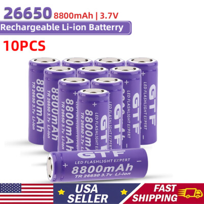 26650 3.7V Li-ion Rechargeable 8800mAh Battery LED Flashlight Expert Charger LOT