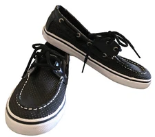 Sperry Top-Sider Bahama Boat Shoes YG50797 Black w/Shiny Black Dots Youth 4.5M