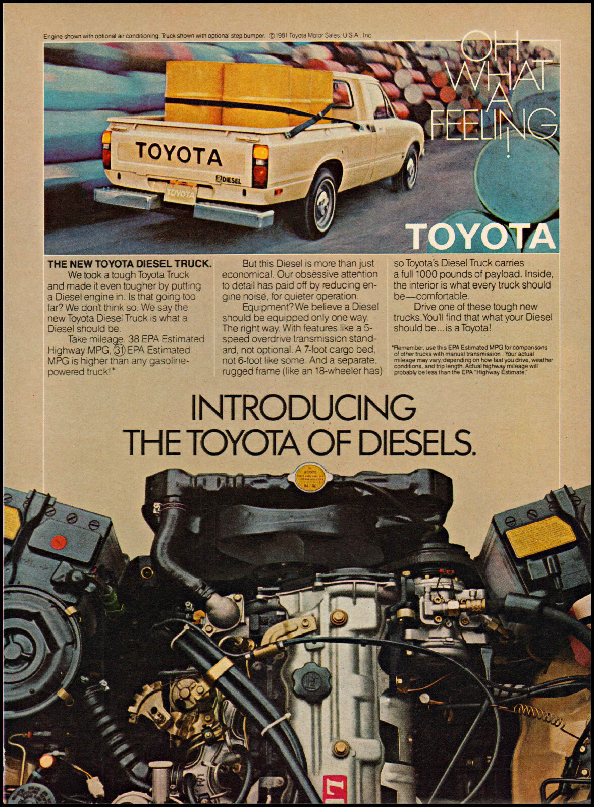 1981 New Toyota diesel truck pickup trucks vintage photo print ad ads49