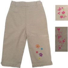 New Nordstrom Kids Girls Size 4 5/6  6X Embroidered Beige 100 Cotton Pants