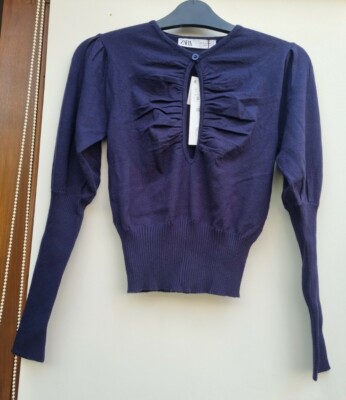 BNWT Zara Cut Out Knit Top Jumper Sweater blue navy Size S