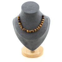 Steine Und MinéRaux. Halskette 20 Perlen Tigerauge 8 Mm. Kette Stahl Edelstahl