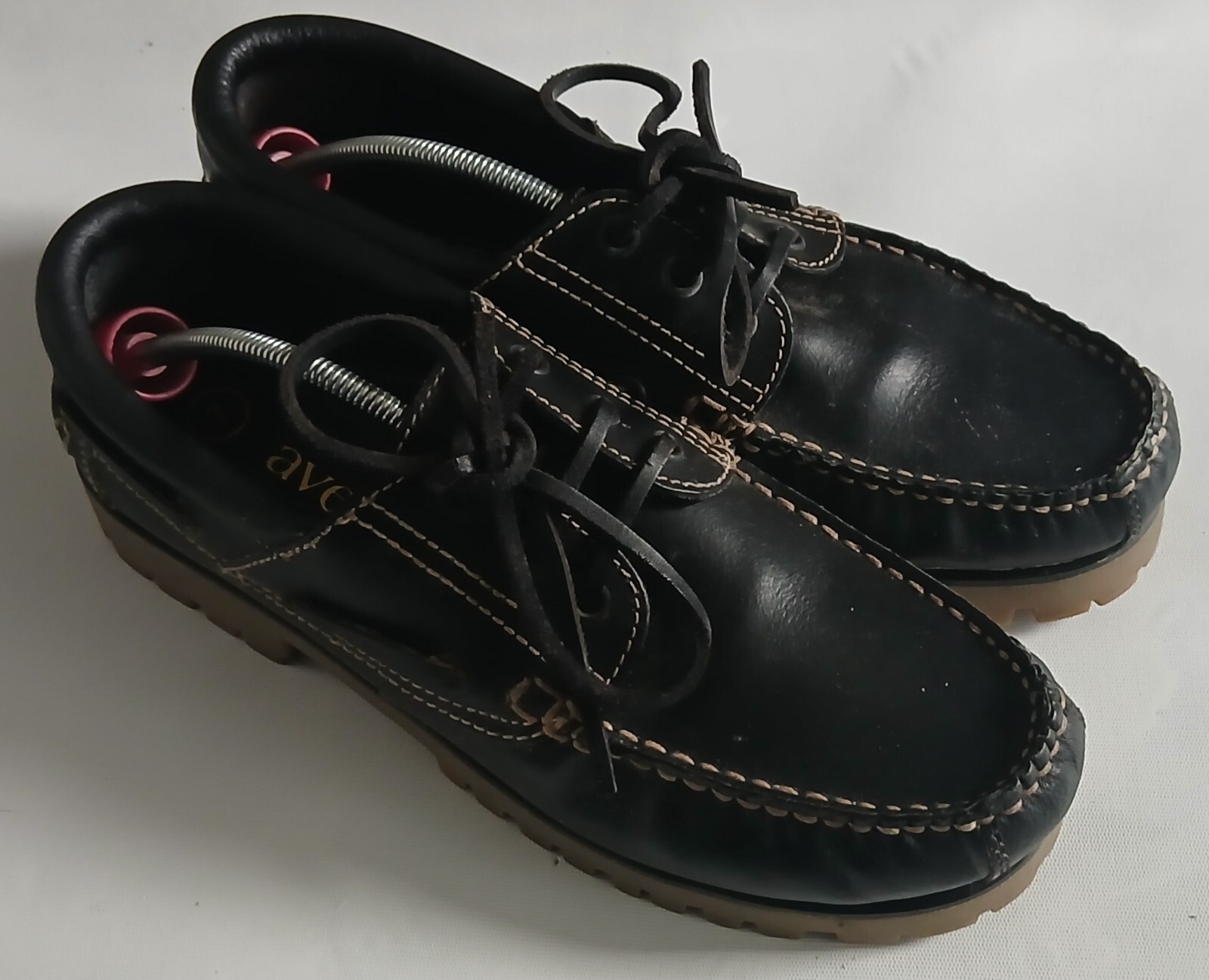 SAOLA SCARPE DA BARCA UOMO AVENUE IN PELLE NERA SUOLA GROSSA. TAGLIA UK 7