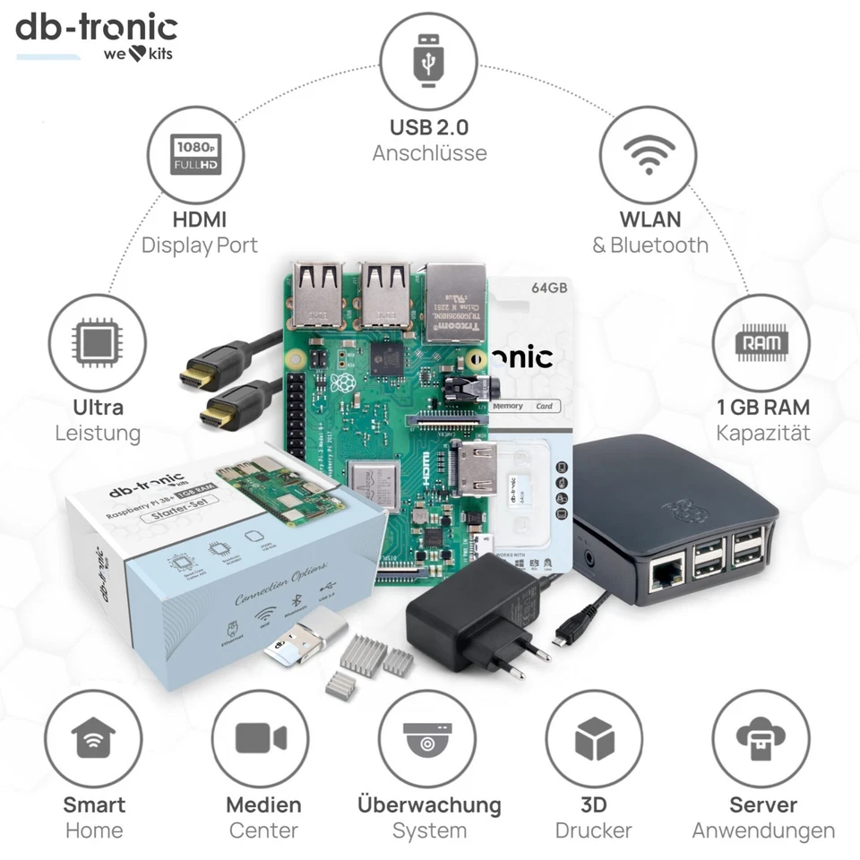 Raspberry Pi 3B+ 1GB Starter-Kit | Netzteil | Gehäuse | 64GB SD |HDMI, Kühlköper - Bild 3 von 4