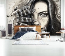 Carta da parati 3D disegnata a mano ragazza R16009 autoadesiva rimovibile luna