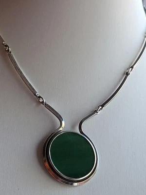 N.E.From Sterling Denmark Designer Collier grünes Glas 26,26 gr. Vintage - Bild 1 von 4