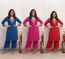 Women Cotton Ethnic Kurti Cord Set Indian Designer Top Tunic Kurta Pant Set
