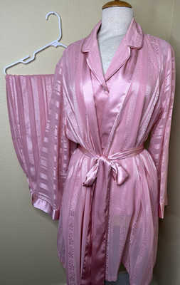 Y2K Morgan Taylor Intimates 3 Pc Robe Night Shirt Pant Sz  XL Pajamas PINK Sheer