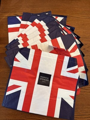 Ten MARKS AND SPENCER Union Jack pattern Large Woven Shopping Tote Bags 17x15x8 