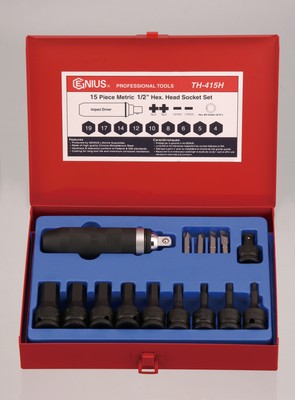 Genius Tools 15 Piece 1/2" Dr. Metric Hex Impact Bit Socket Set (CR-Mo ...
