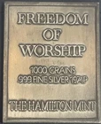 The Hamilton Mint Freedom of Worship 1000 grains 999 Silver 1974P