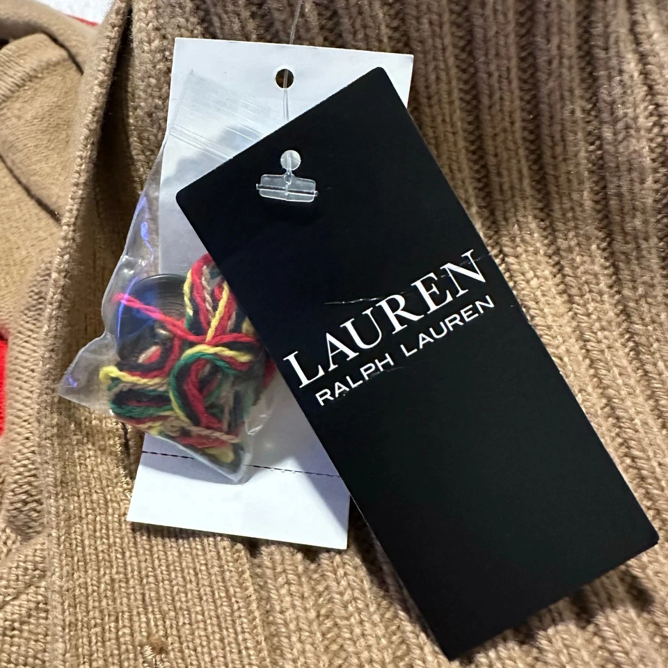 Nuevo con etiquetas Poncho Lauren Ralph Lauren Mezcla Lana Rayas Camel S/M Foto 3 de 4