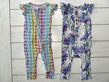Girls 18-24 M Little Bum Bums Roses Heart Floral Ruffle Bamboo Rompers READ