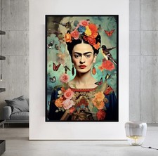 Arte pop lienzo arte de pared Frida Kahlo retrato floral artista mexicano decoración de pared
