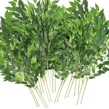 Artificial Italian Ruscus Greenery Stems, Faux Green Leaf Garland Branches Ha...