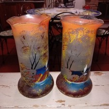 Coppia Vasi Vetro "Vintage" Dipinti A Mano