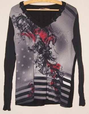 Langarm Shirt - Bluse Shirt  v. BIBA, Gr. XL, Schwarz mit  Muster /#EL20