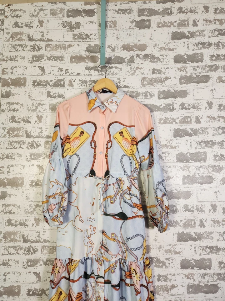 N By Nancy Maxi Dress Size Medium Blue Chains Western Equestrian Tiered Boho - Image 2 of 4