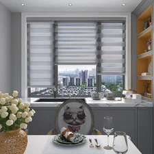 Changshade Zebra Blinds for Windows Cordless Double Layered Roller Semi Sheer...