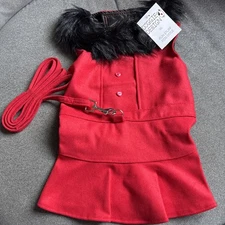 Doggie Design Size XLarge Designer Harness Red Wool Coat W/ Red Leash