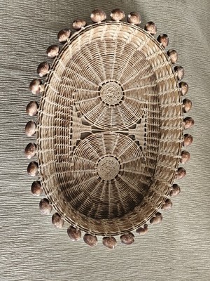 VTG Marshall Islands Handmade Cowie Shell Oval Basket  14 1/4'' x 11 2 