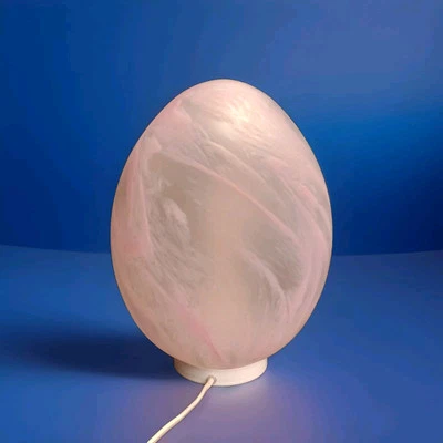 Lampe Oeuf Signé Verrerie De Vianne Verre Nuageux Rose - Photo 1/4