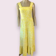 Michael Kors Sleeveless Maxi Dress Tiered Stretch Size S Yellow White Floral