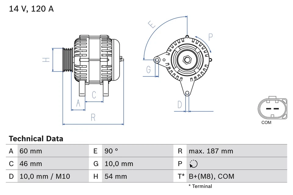 ALTERNATOR 0 986 080 350 FOR BMW 7/E65/E66 M47D20 N47D20C 2.0L 4cyl 5 E61 2.5L - Image 2 of 4