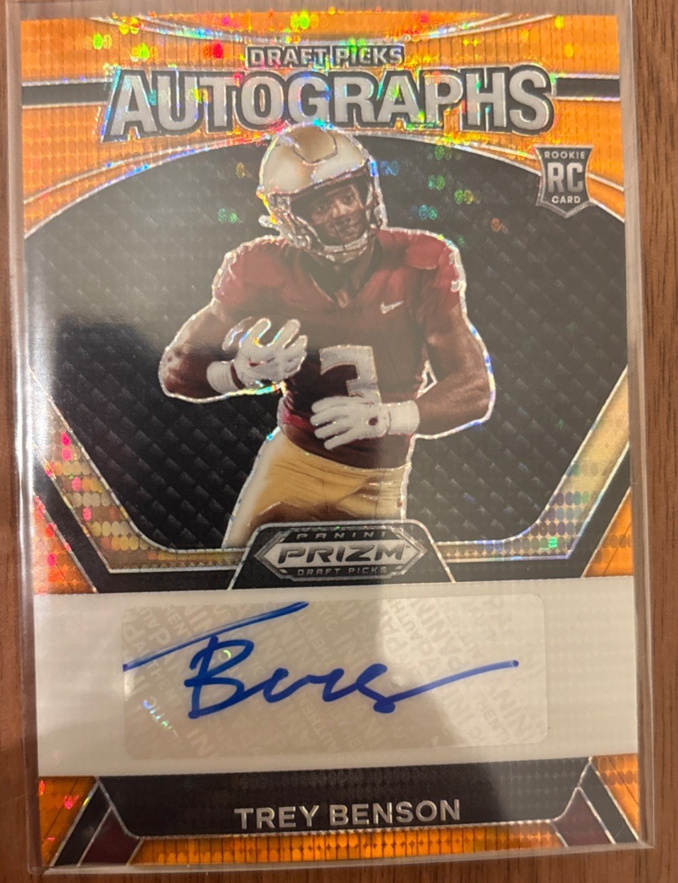 2024 Prizm Draft Picks Autographs Trey Benson #DPA-TBN Orange Pulsar Auto #/49