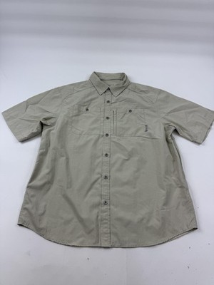 Merrell Shirt Mens XL Beige Opti-Wick UPF 30+ Short Sleeve Hiking Button Top