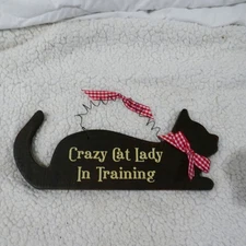 Folk Art Black Crazy Cat Lady in Training Kitty Cats Kitten Wood Word SIGN