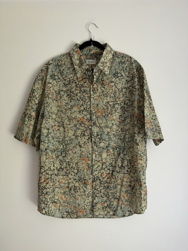 Lemaire, Brand New SS22 Lemaire Marble Print Short Sleeve Button Up Shirt Size XL Yellow