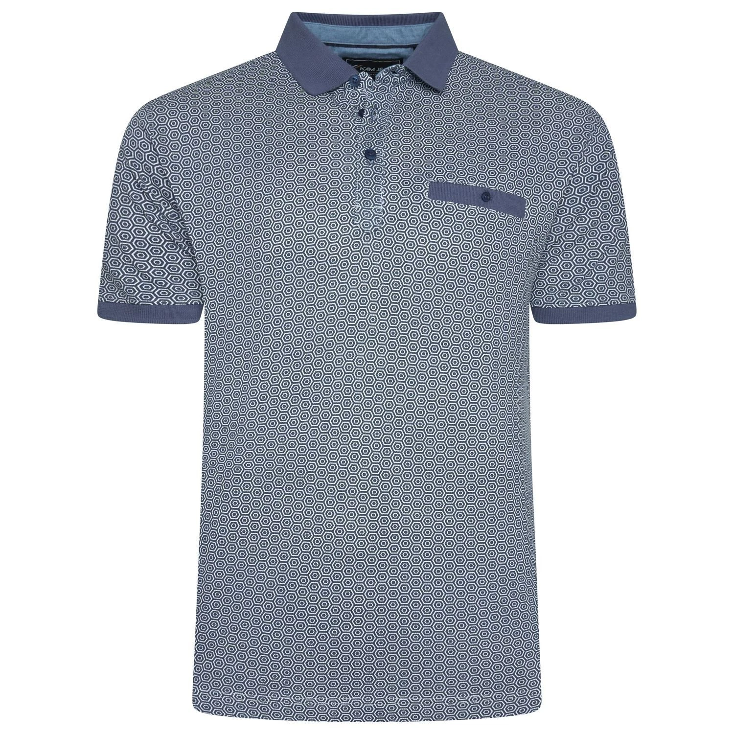 KAM Geo Print Polo Shirt Mens Vintage Indigo 2XL-8XL