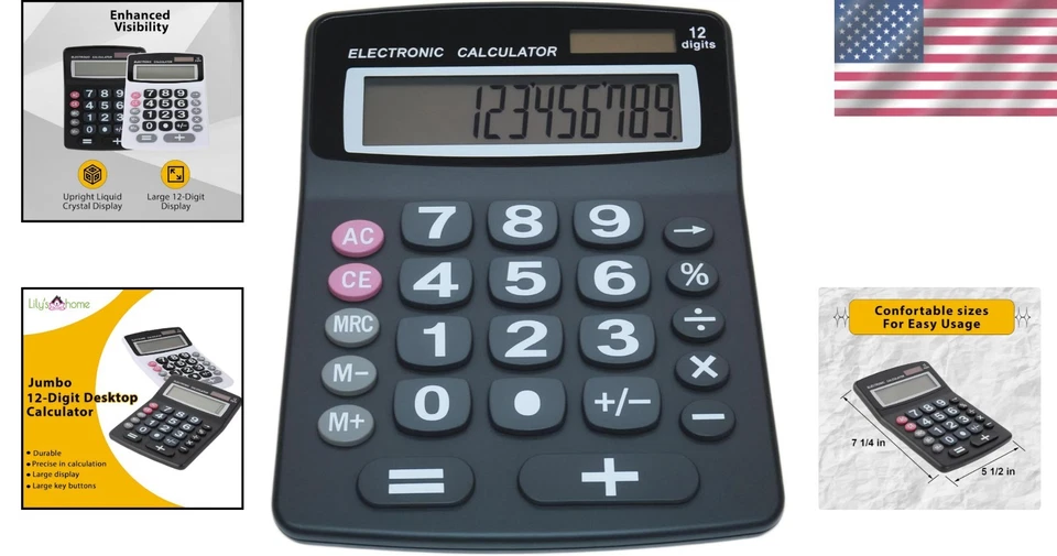 Efficient 12-Digit Desktop Calculator - Solar Power, Large Display & Buttons - Image 2 of 4