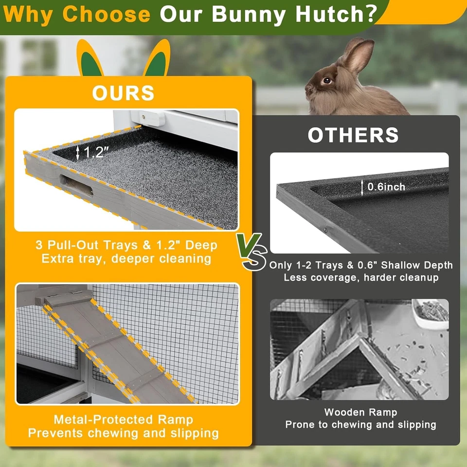 Petscosset Rabbit Hutch Outdoor Indoor Bunny Hutch 2-Story Large Rabbit Cage - Image 3 of 4