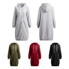 New Fashion Women Hoodie Long Hooded Sweatshirts Coat Casual Pockets Zipper VJKR