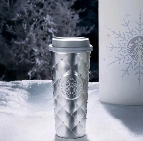 Tazza di paglia Starbucks 2025 Winter Snow Series argento modello Chevron REGALO - Foto 5 di 5