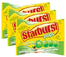 Starburst GREEN APPLE Candy POPS Lollipop GREEN APPLE Filled Sucker THREE Bags