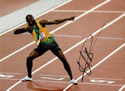 Sprintlegende Usain Bolt signiert 16x12 Unterschrift Sieg Pose Foto + Zertifikat