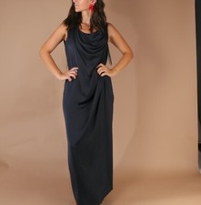 BCBG MAXAZRIA Navy Sleeveless Belted Draped Back Long Maxi Dress Gown Size 02