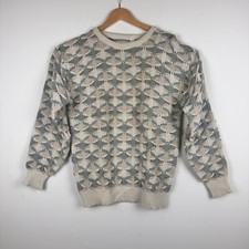 Vtg Saturdays Sweater Gray Beige Geometric Chunky Knit Retro Grandpa 80s 90s M